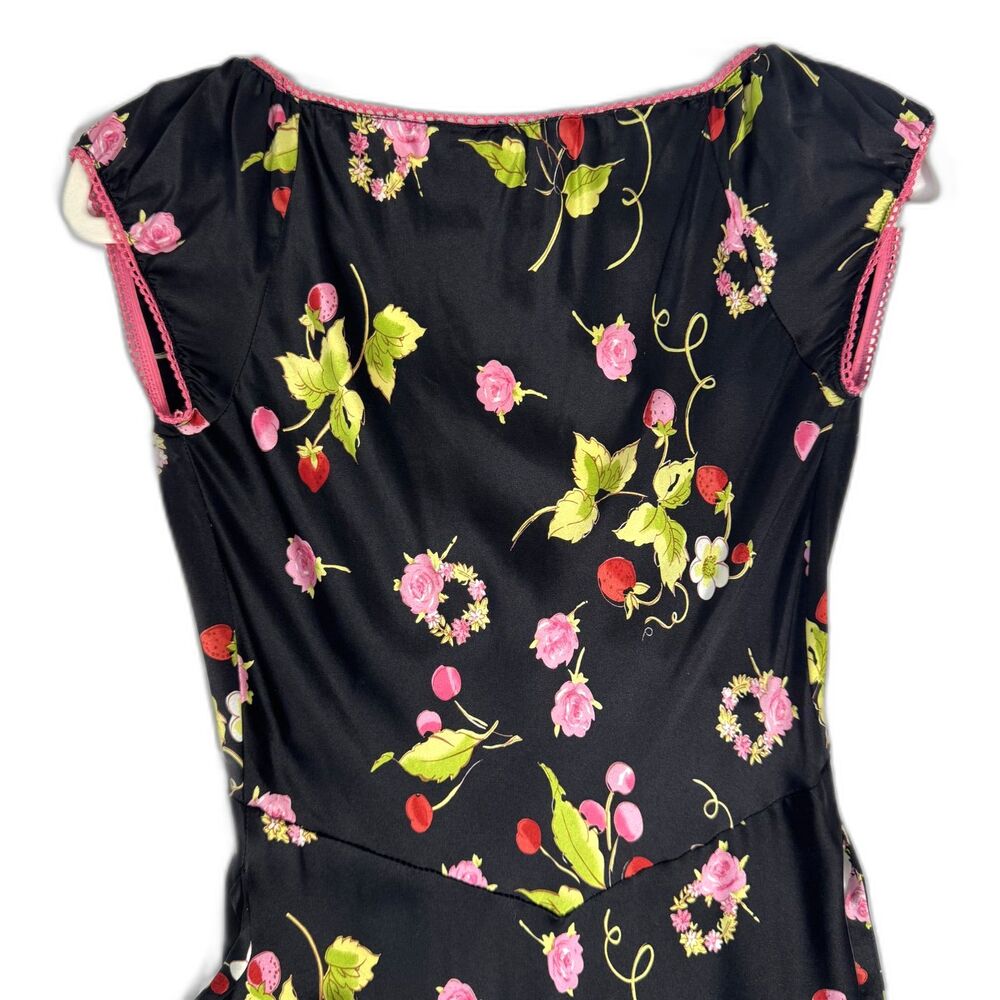 Size 6 Y2K Vintage Betsey Johnson silk dress strawberry cherry fruit print - Picture 5 of 6